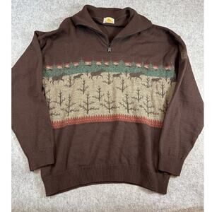 Vintage 90s Arctic Circle Quarter Zip Sweater Mens XL Brown Deer Forest Holiday